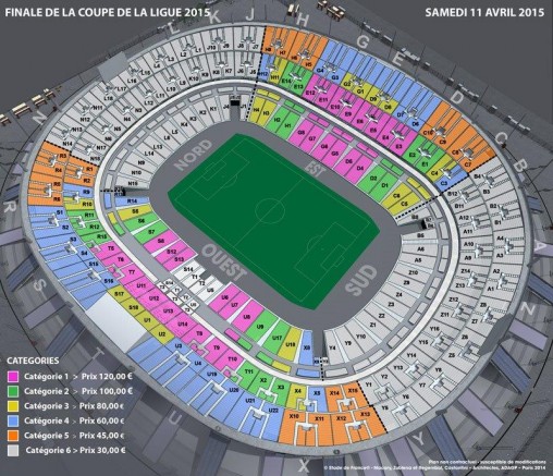 Plan stade de France pour la finale de Coupe de la Ligue 2015.
